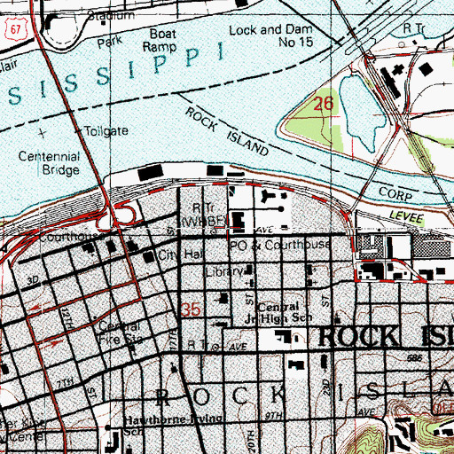 Topographic Map of Riverfront Boardwalk and Gazebo, IL