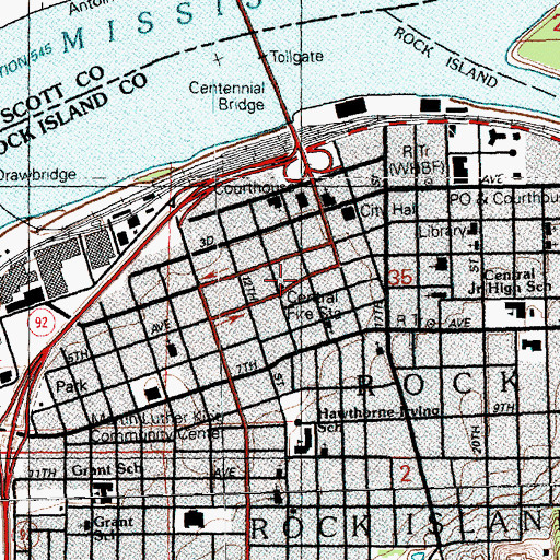 Topographic Map of Central Fire Station, IL