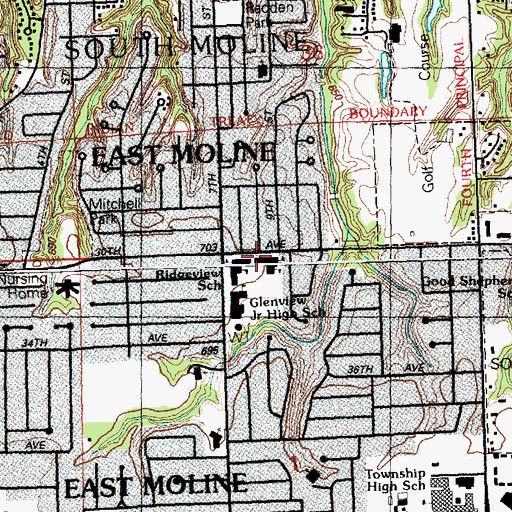 Topographic Map of Ridgeview Elementary School, IL