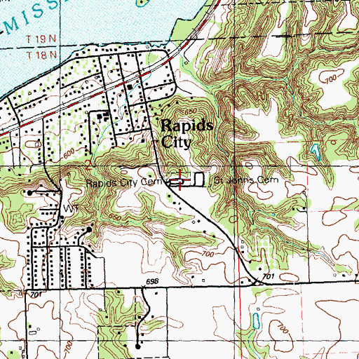 Topographic Map of Old Rapids City Cemetery, IL