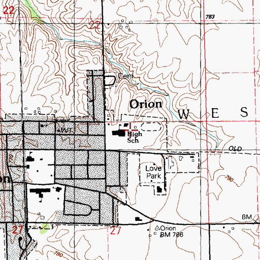 Topographic Map of Orion High School, IL