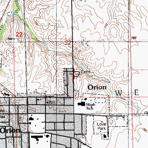Topographic Map of Orion Lutheran Cemetery, IL