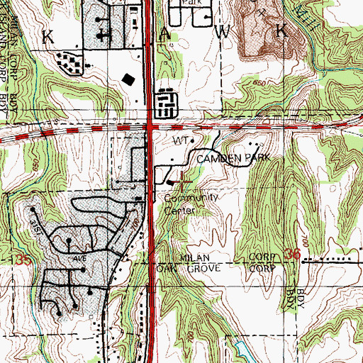 Topographic Map of Milan Community Center, IL
