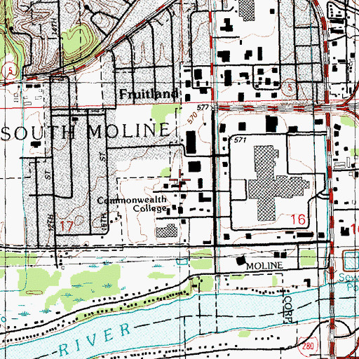 Topographic Map of Commonwealth College, IL