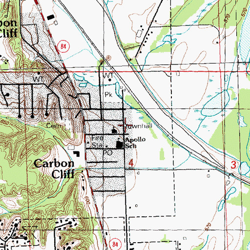 Topographic Map of Carbon Cliff Village Hall, IL