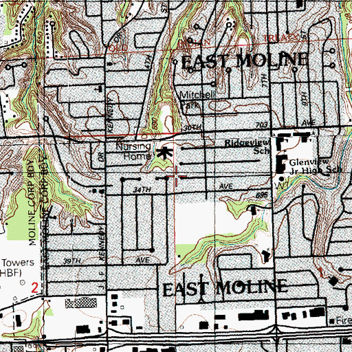 Topographic Map of East Moline Garden Plaza Nursing Home, IL