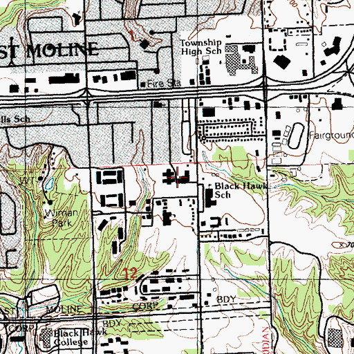 Topographic Map of East Moline Nursing Home, IL