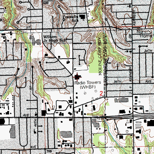 Topographic Map of Moline YMCA, IL