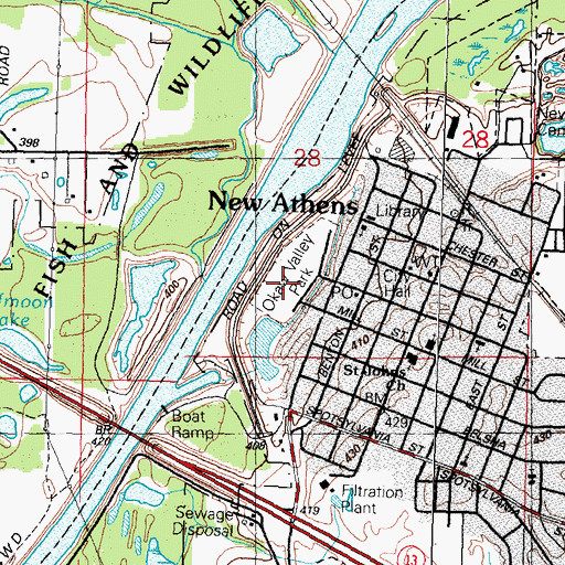 Topographic Map of Okaw Valley Park, IL
