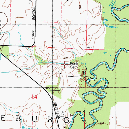 Topographic Map of Funk Cemetery, IL