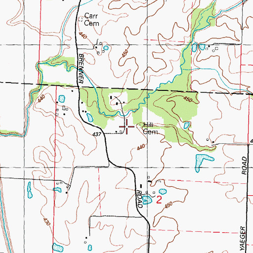 Topographic Map of Hill Cemetery, IL