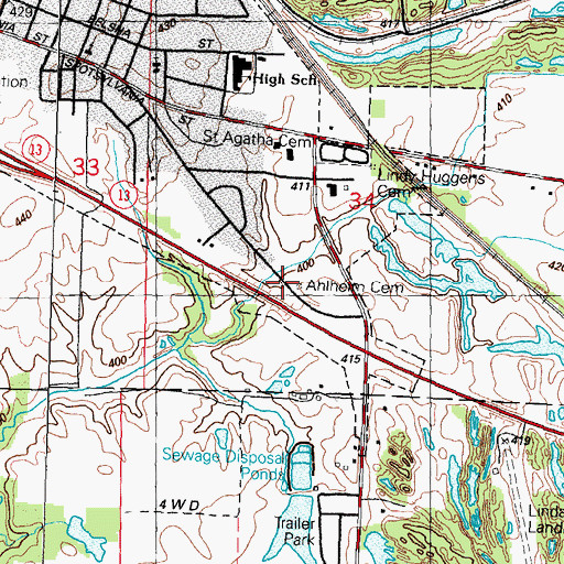 Topographic Map of Ahlheim Cemetery, IL
