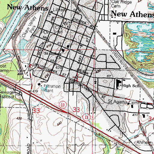 Topographic Map of New Athens First Baptist Church, IL