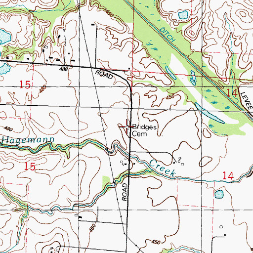 Topographic Map of Bridges Cemetery, IL