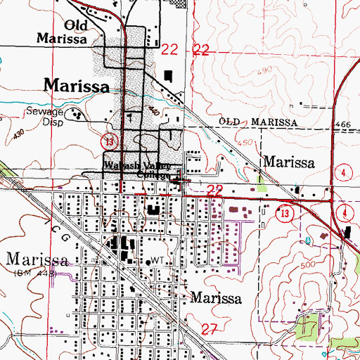 Topographic Map of Marissa, IL