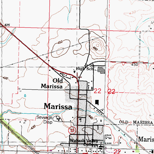 Topographic Map of Old Marissa, IL