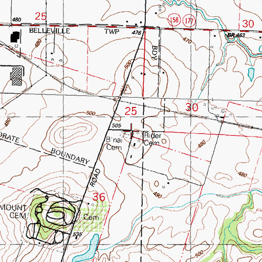 Topographic Map of Rider Cemetery, IL