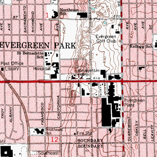 Topographic Map of Metropolitan Business College, IL
