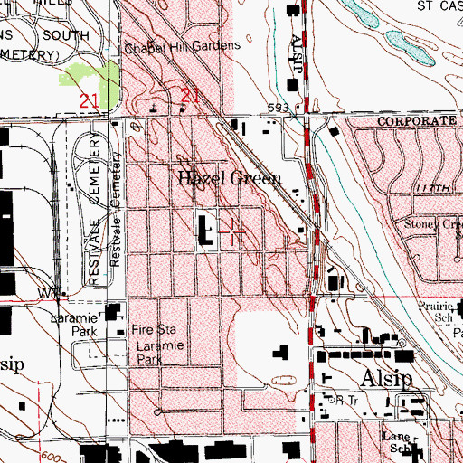 Topographic Map of Hazel Green School, IL