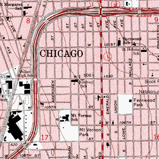 Topographic Map of Garvey School, IL