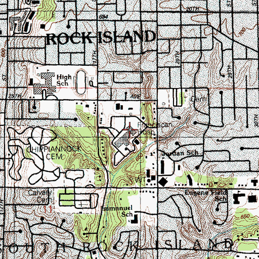 Topographic Map of Trinity Medical Center West Campus, IL