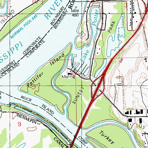 Topographic Map of Sunset Marina, IL