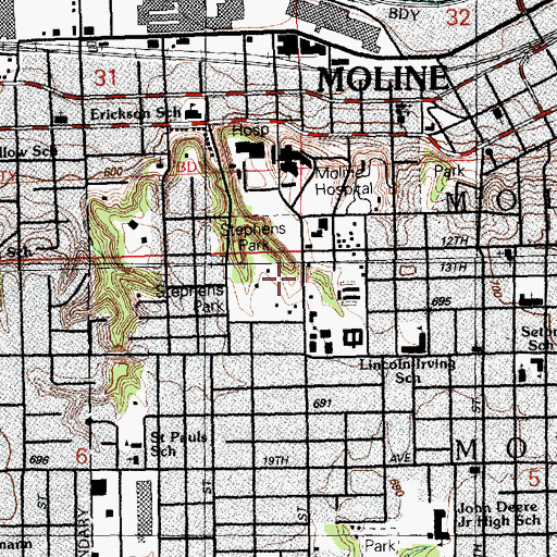 Topographic Map of Stephens Park, IL