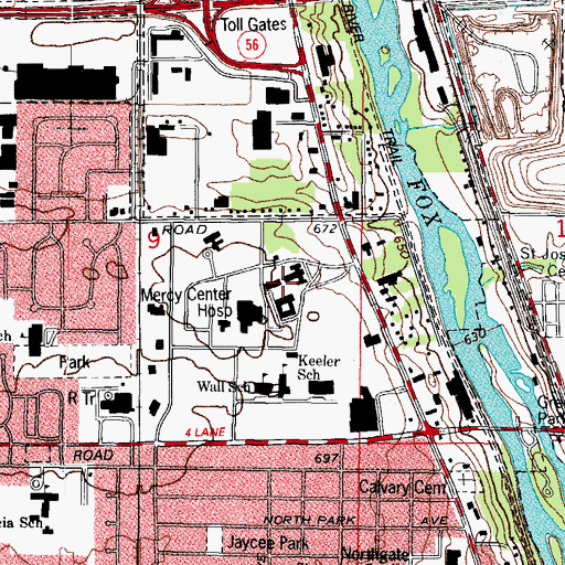 Topographic Map of Mercy Center for Health Care Services Heliport, IL