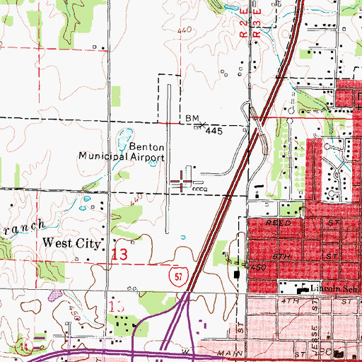 Topographic Map of Benton Municipal Airport, IL