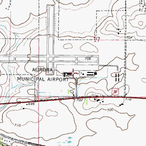 Topographic Map of Aurora Municipal Airport, IL