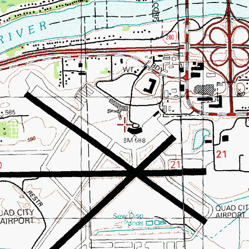 Topographic Map of Quad City International Airport, IL