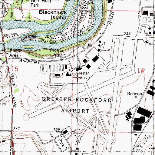 Topographic Map of Chicago/Rockford International Airport, IL