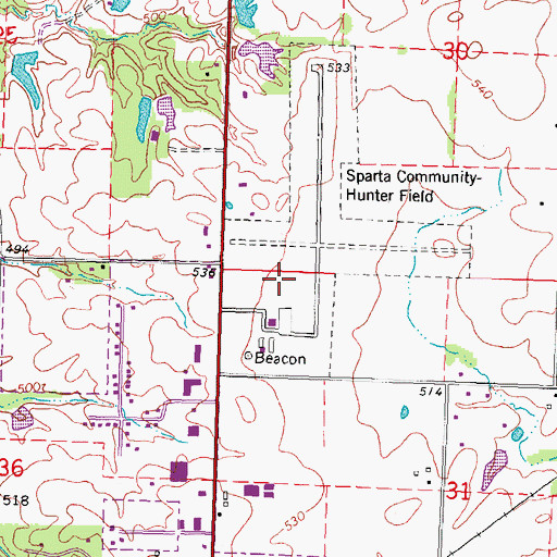 Topographic Map of Sparta Community Airport-Hunter Field, IL