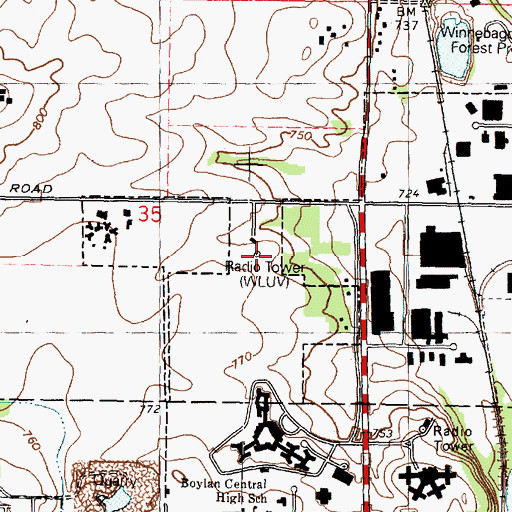 Topographic Map of WLUV-AM (Loves Park), IL