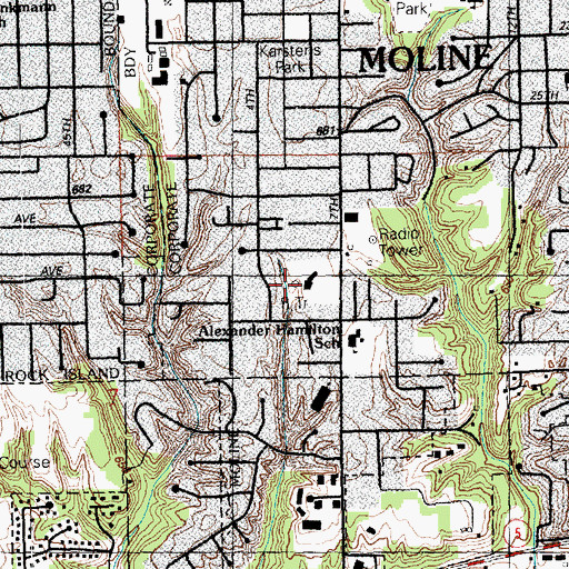 Topographic Map of WLLR-AM (Moline), IL