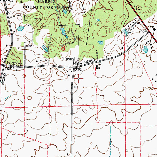 Topographic Map of WAUR-AM (Sandwich), IL