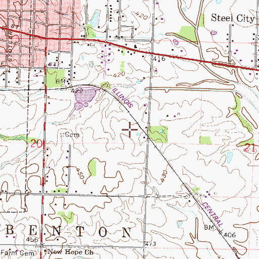 Topographic Map of WQRL-FM (Benton), IL