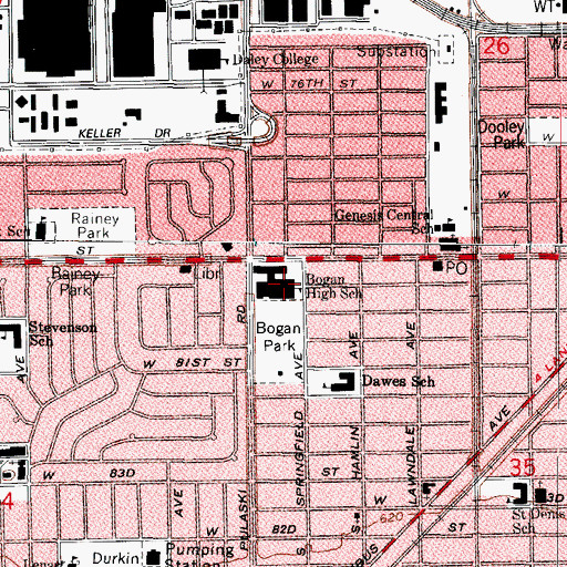 Topographic Map of WBHI-FM (Chicago), IL