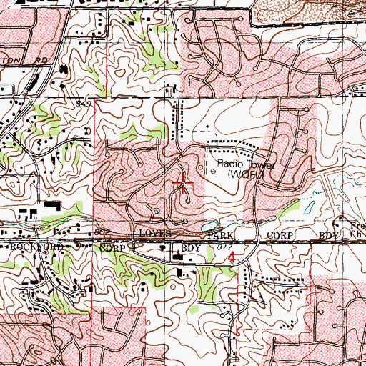 Topographic Map of WQFL-FM (Rockford), IL