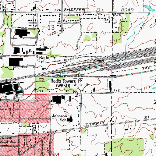 Topographic Map of WKKD-FM (Aurora), IL