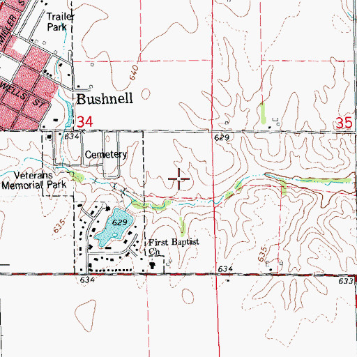 Topographic Map of WSRQ-FM (Bushnell), IL