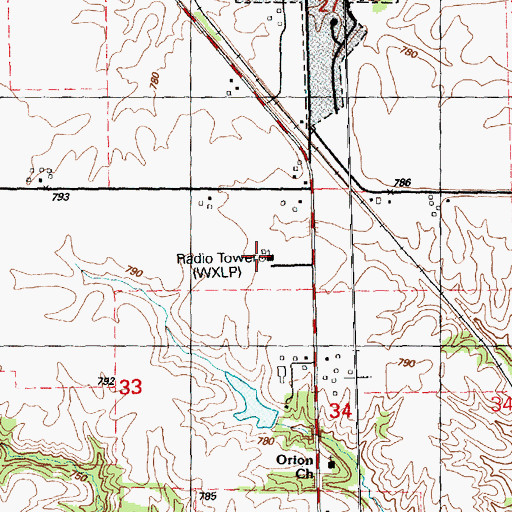 Topographic Map of WXLP-FM (Moline), IL