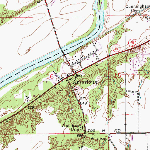 Topographic Map of Americus, IN
