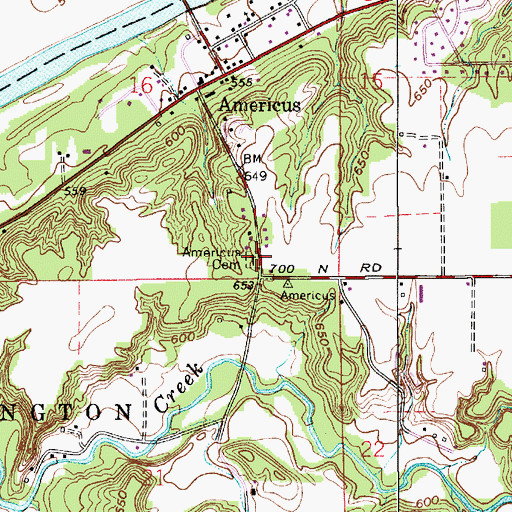 Topographic Map of Americus Cemetery, IN