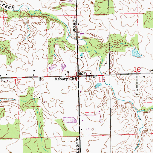 Topographic Map of Asbury Church, IN