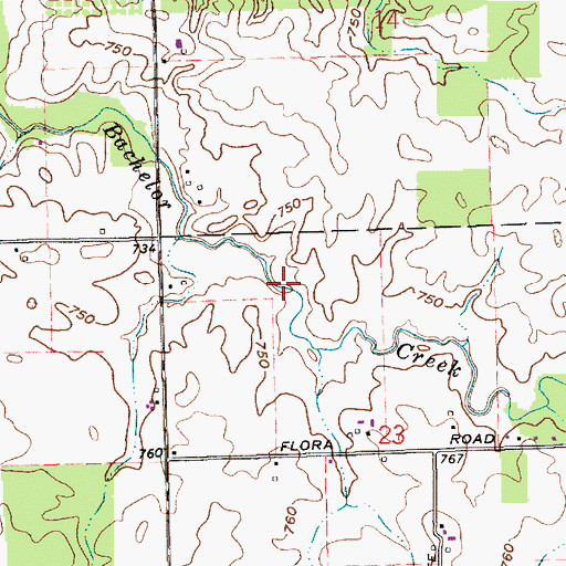 Topographic Map of Bachelor Creek, IN