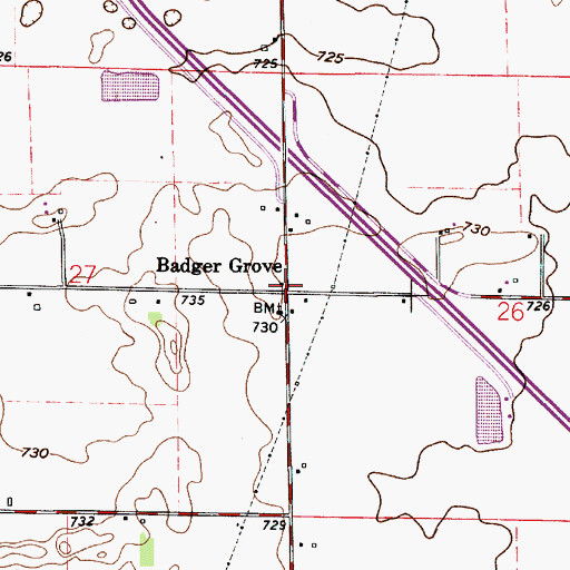 Topographic Map of Badger Grove, IN