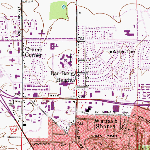 Topographic Map of Bar-Barry Heights, IN