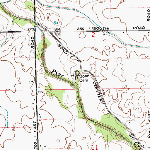 Topographic Map of Bond Cemetery, IN