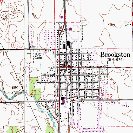 Topographic Map of Brookston, IN